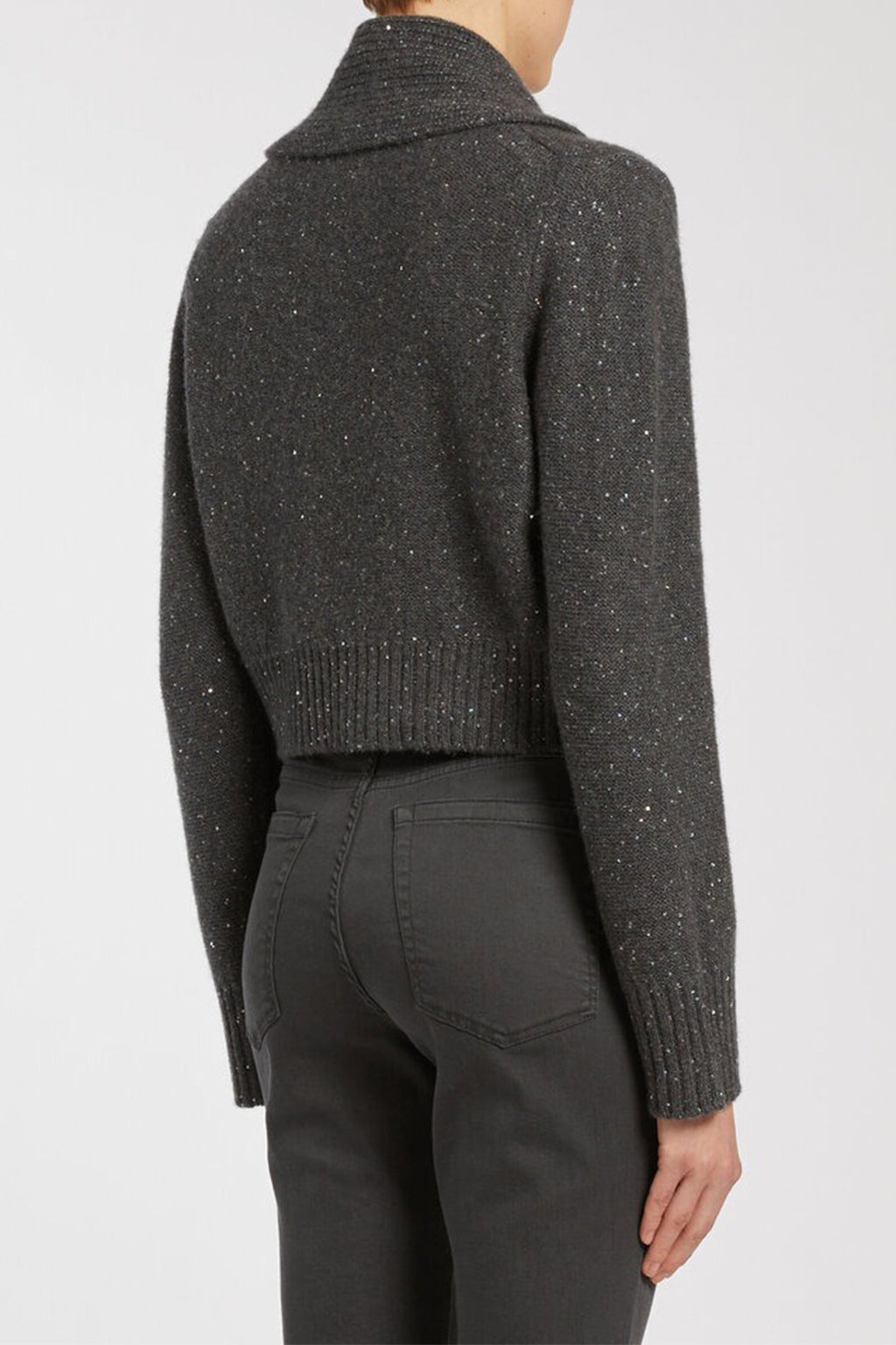 Marella Zambia 2523346065200 Dark Grey Sequin Shawl-Neck Cardigan