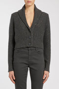 Marella Zambia 2523346065200 Dark Grey Sequin Shawl-Neck Cardigan