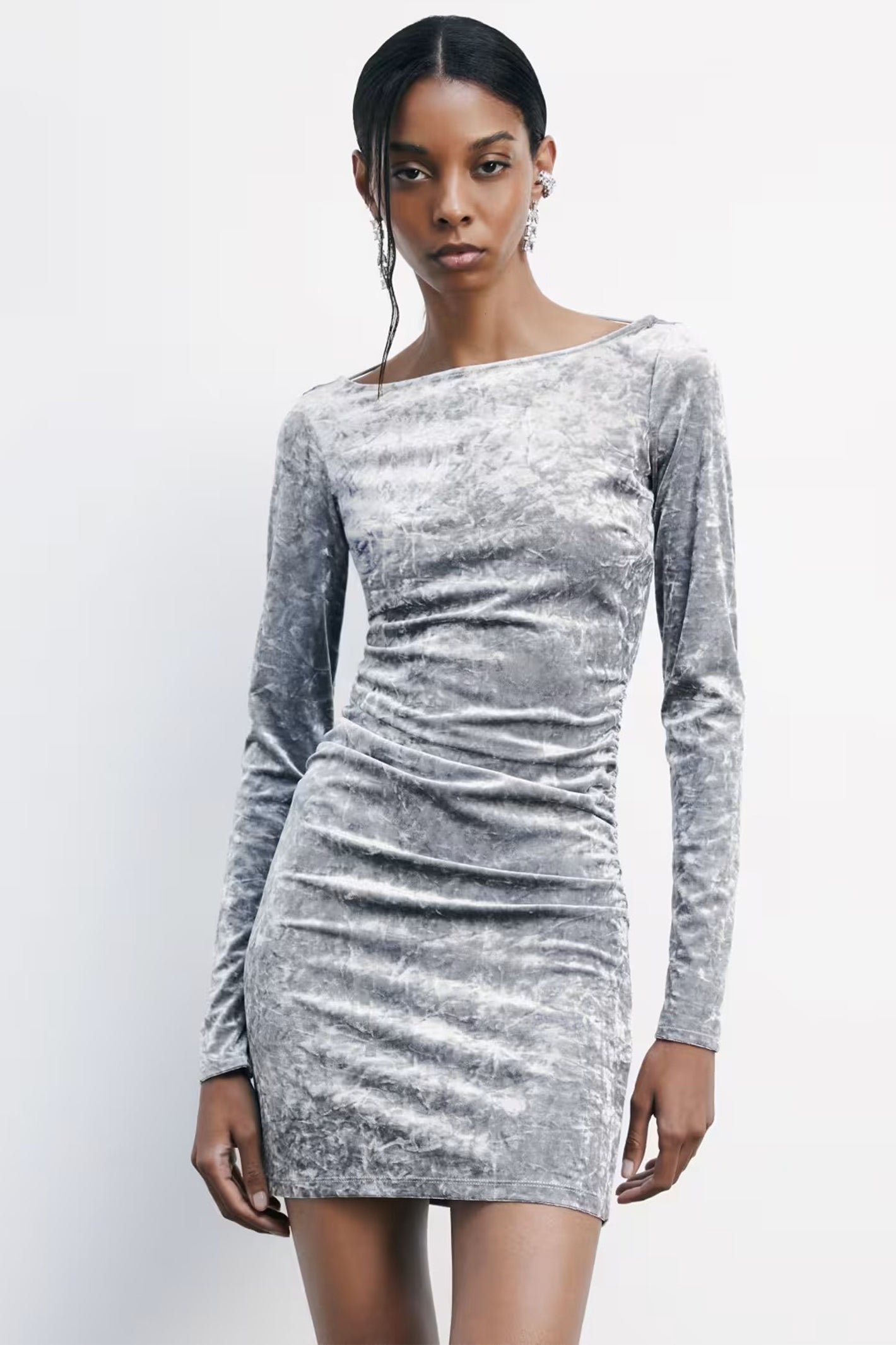 Patrizia Pepe 2A2979 Abito Mistery Gray Velvet Mini Dress*