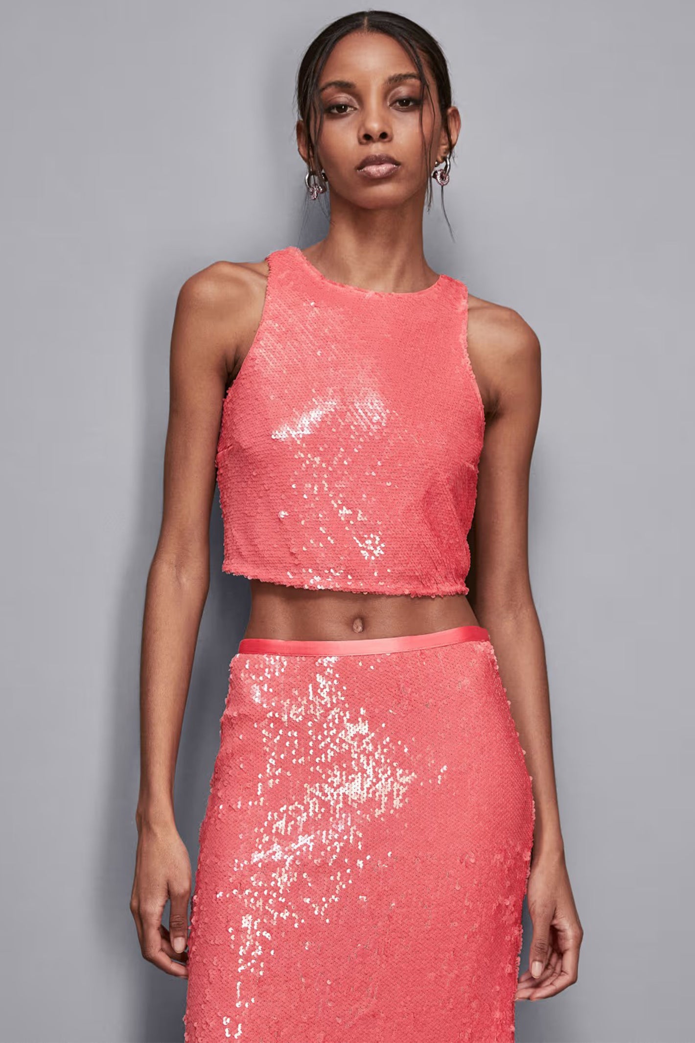 Patrizia Pepe 2C1622 R859 Pink Sequin Cropped Top