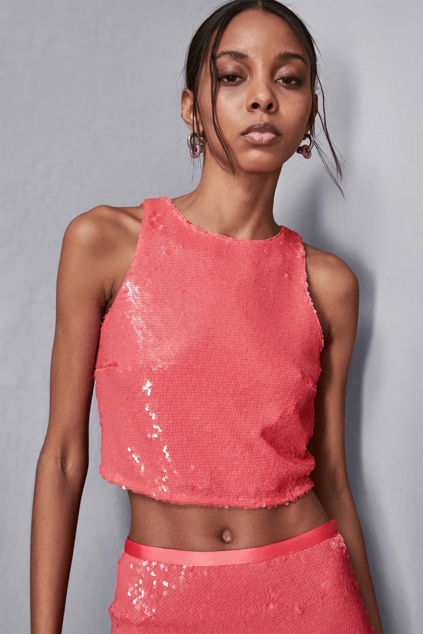 Patrizia Pepe 2C1622 R859 Pink Sequin Cropped Top