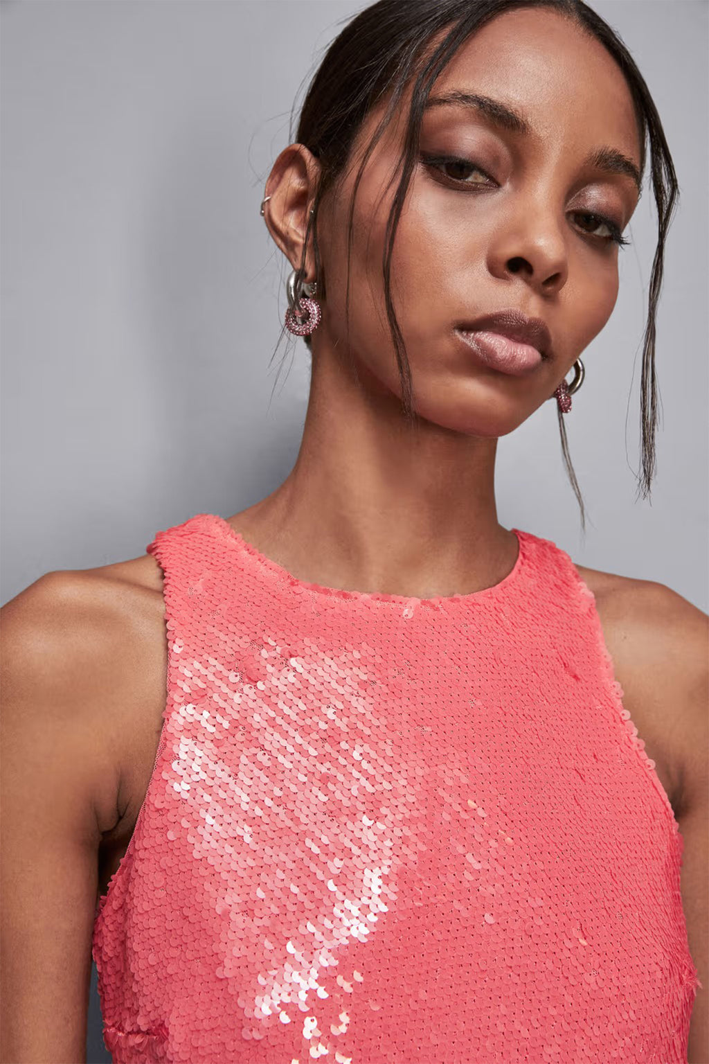 Patrizia Pepe 2C1622 R859 Pink Sequin Cropped Top