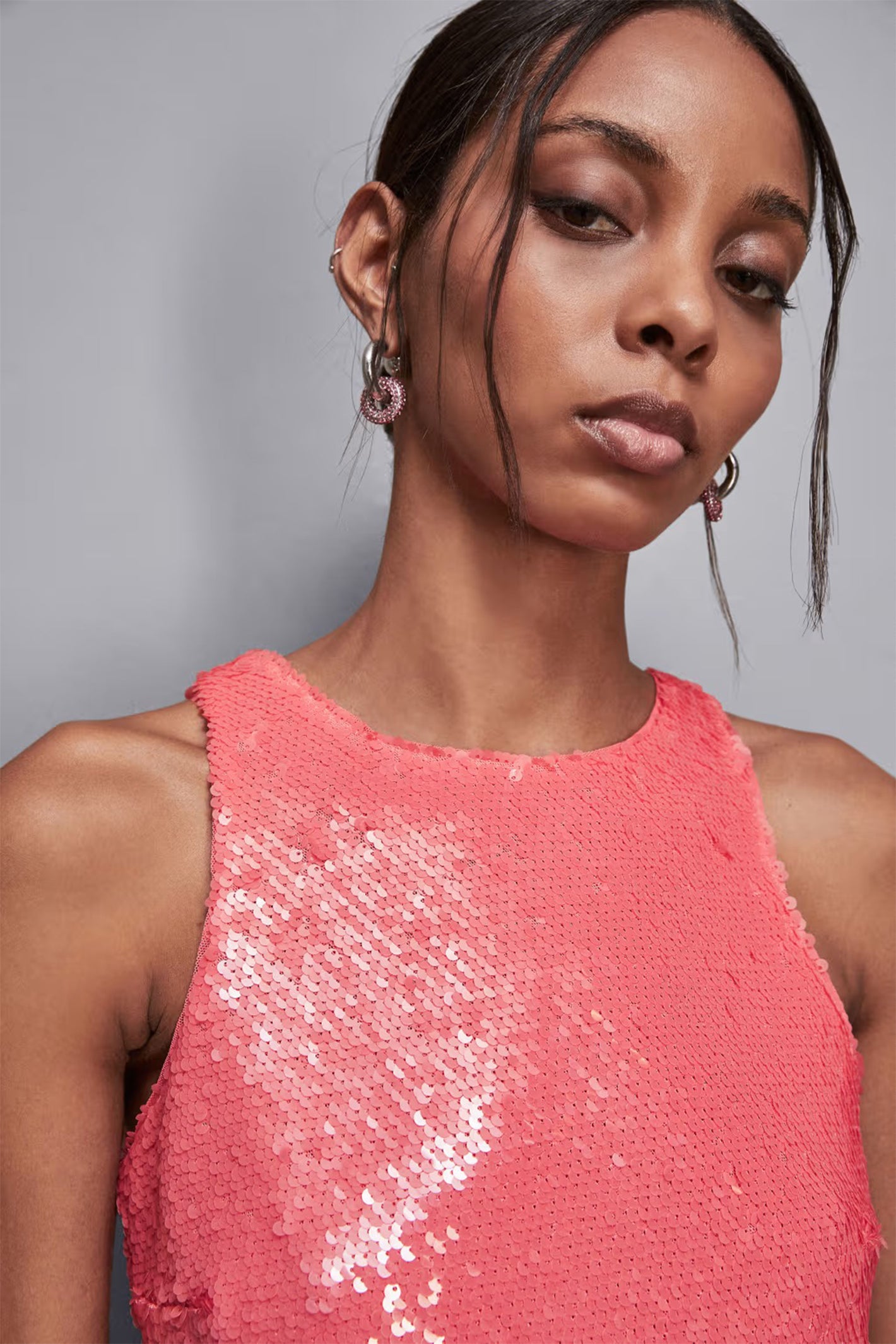 Patrizia Pepe 2C1622 R859 Pink Sequin Cropped Top