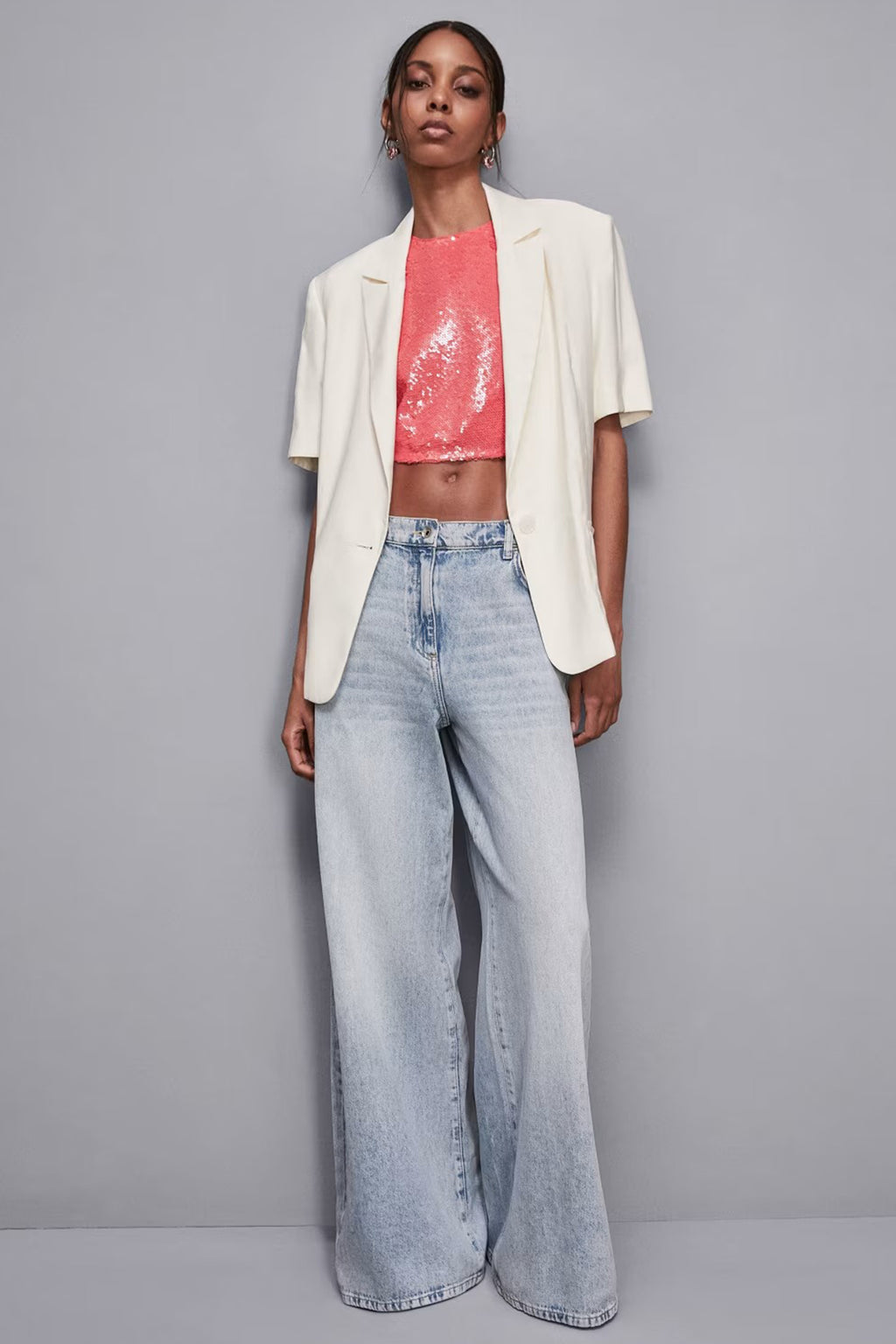 Patrizia Pepe 2C1622 R859 Pink Sequin Cropped Top