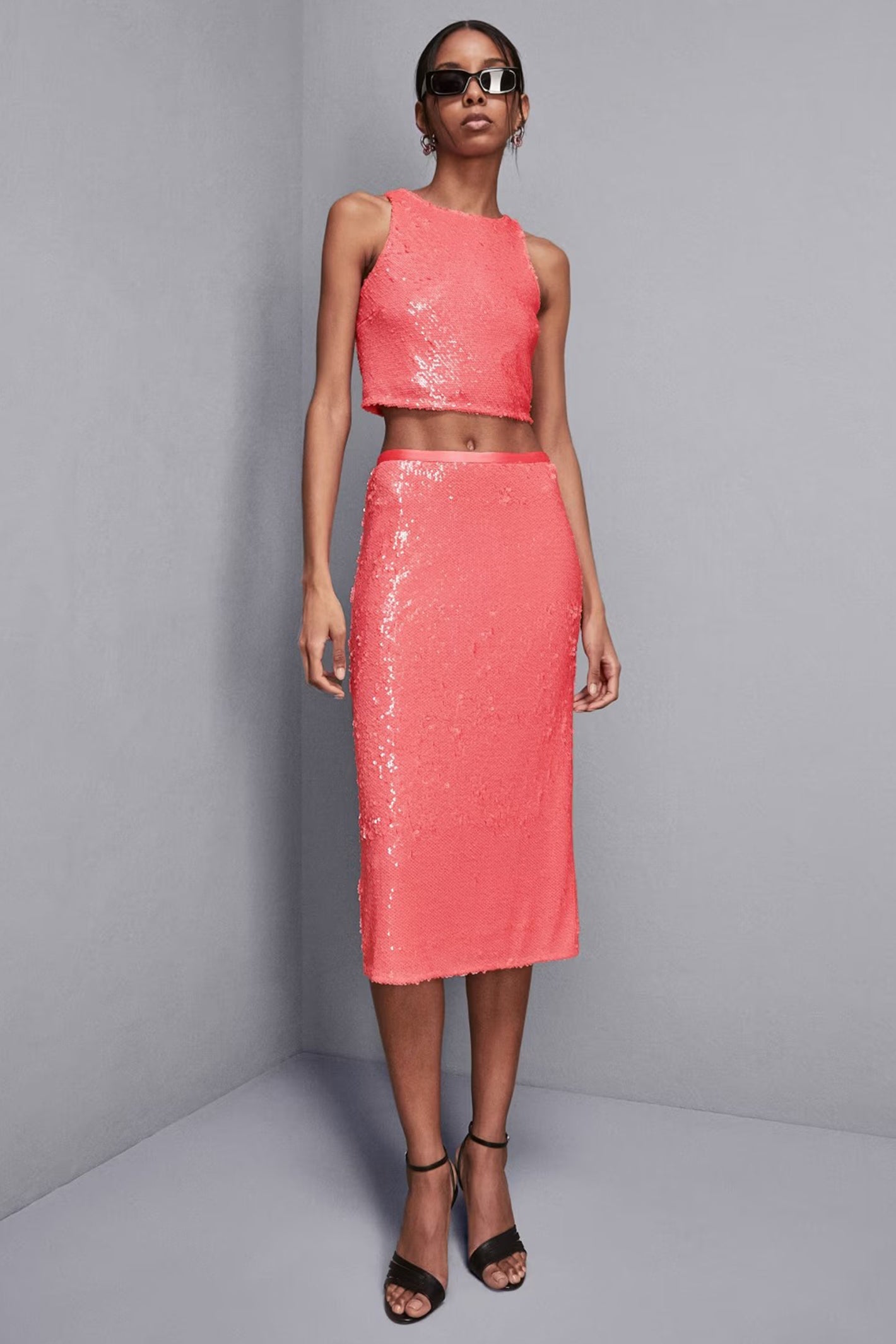 Patrizia Pepe 2C1622 R859 Pink Sequin Cropped Top
