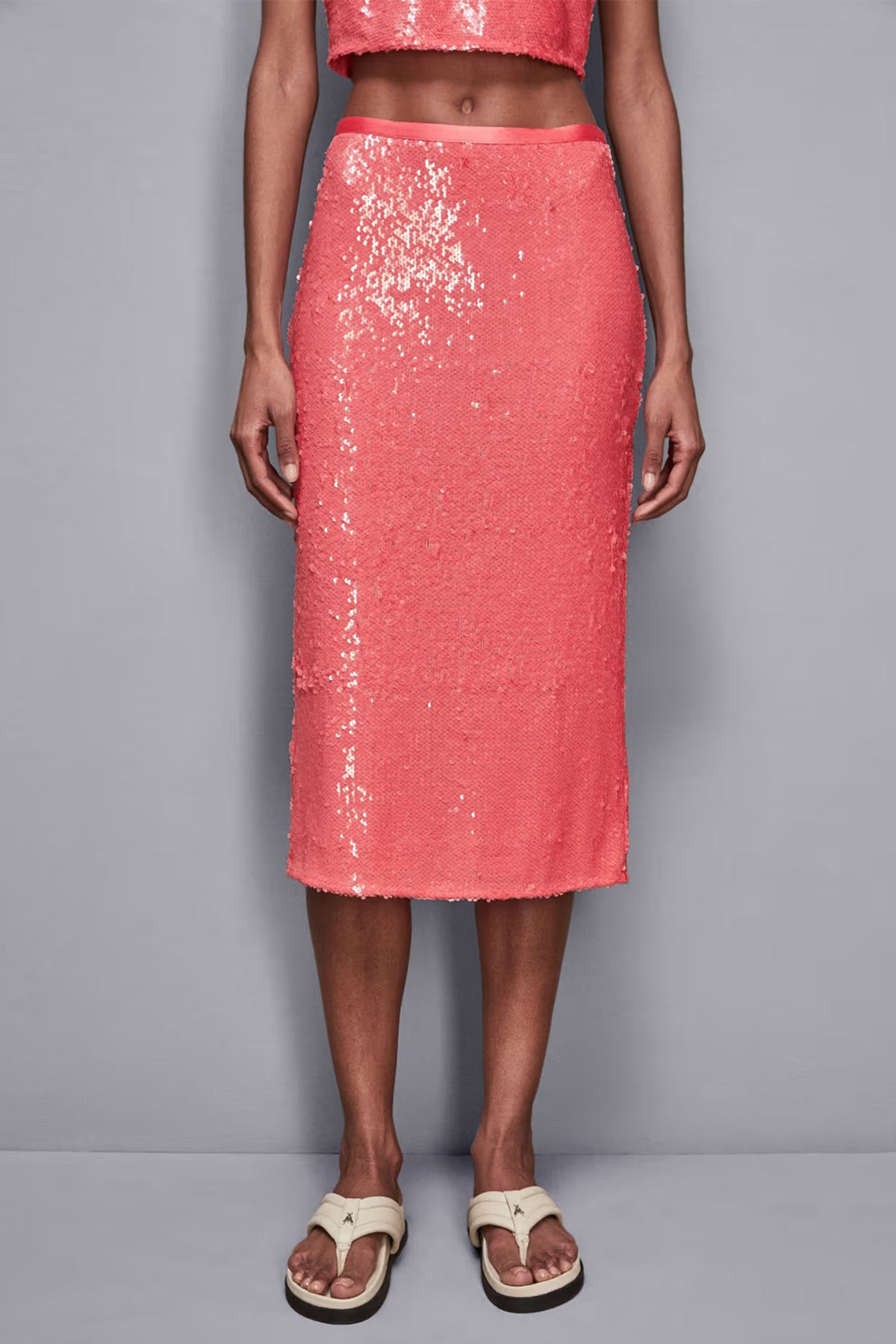Patrizia Pepe 2G1017 R859 Pink Sequin Midi Skirt