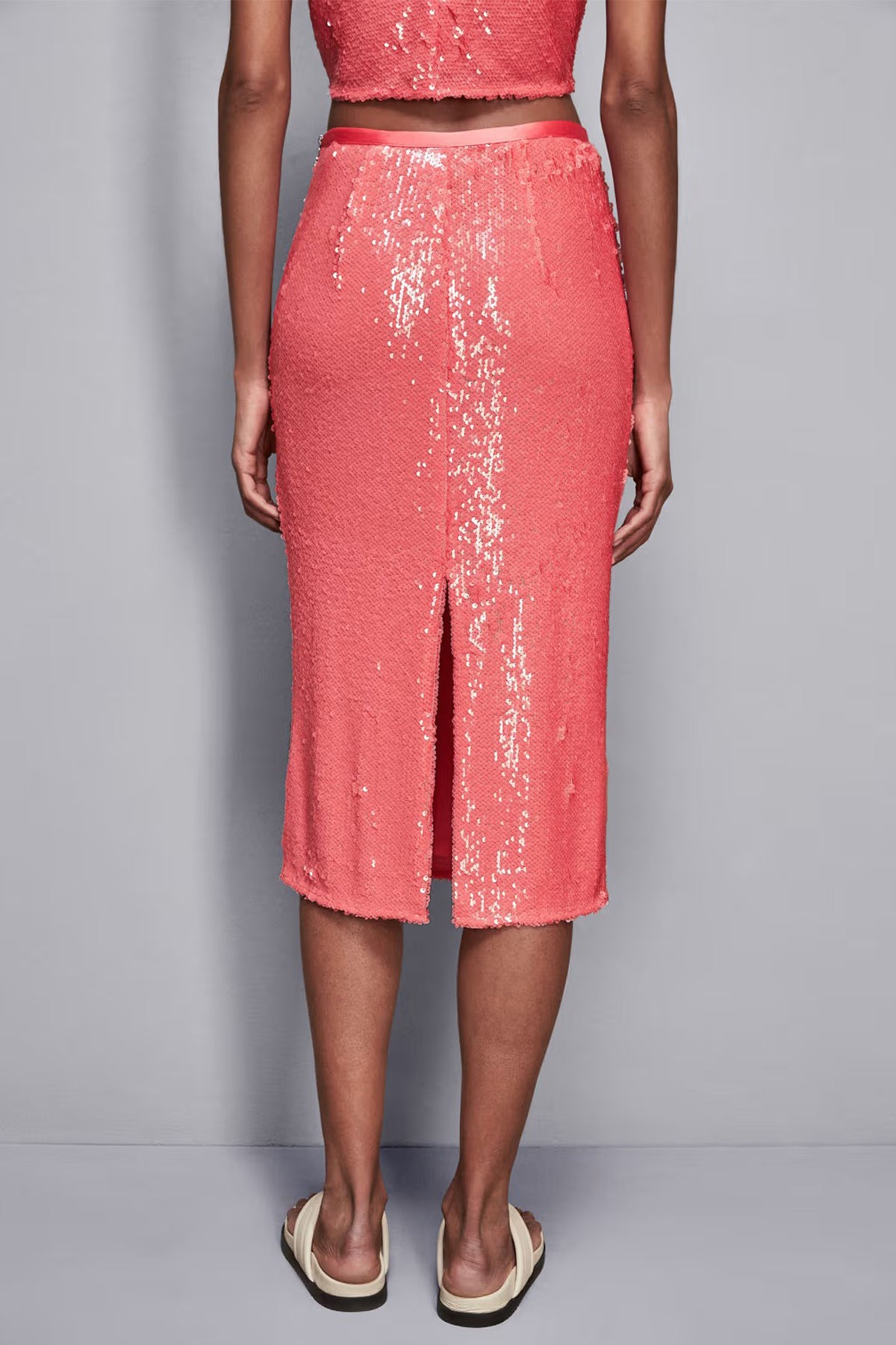 Patrizia Pepe 2G1017 R859 Pink Sequin Midi Skirt