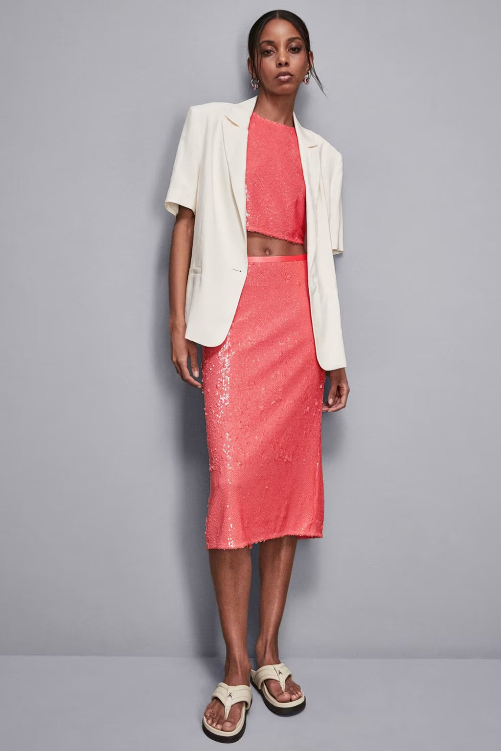Patrizia Pepe 2G1017 R859 Pink Sequin Midi Skirt