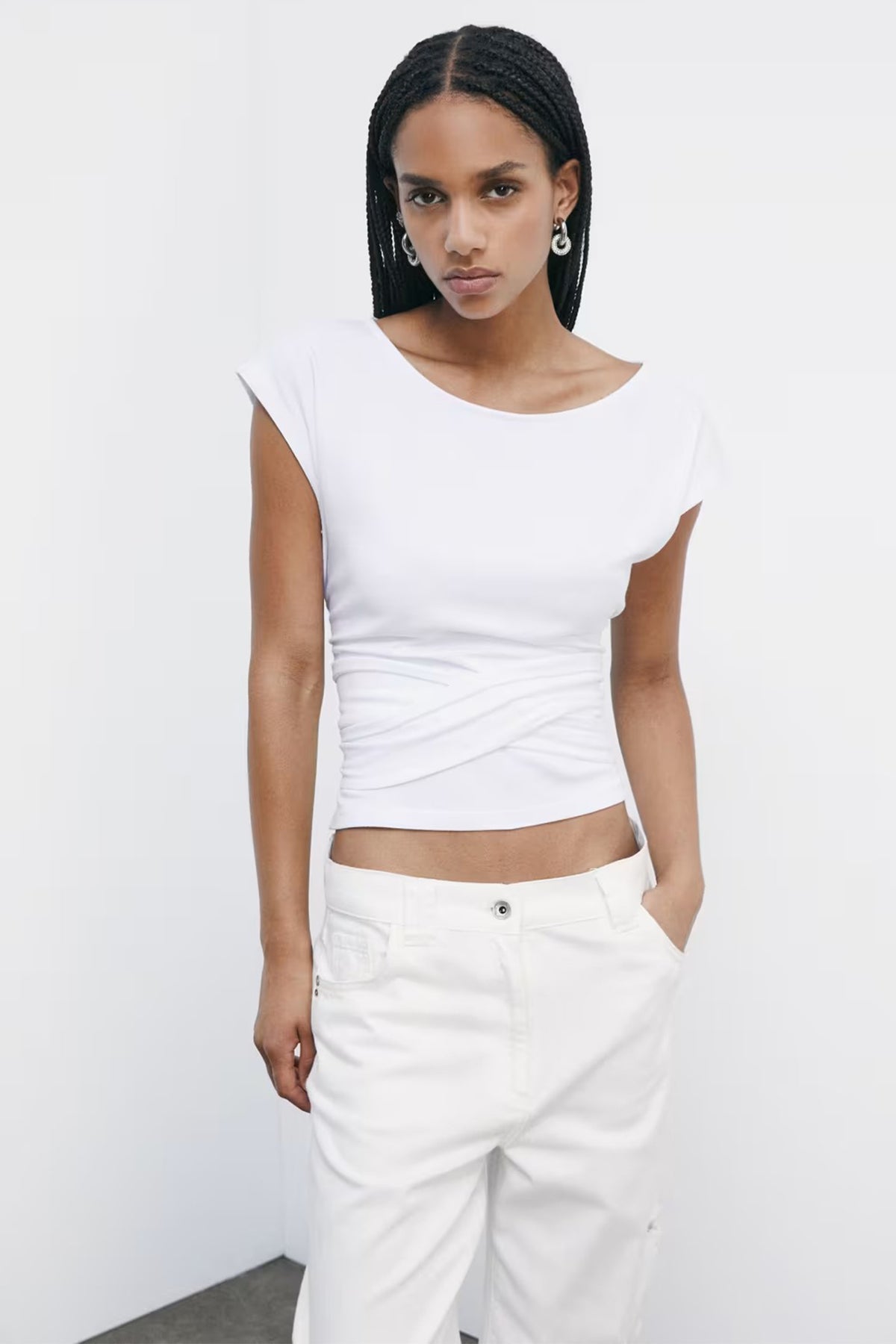Patrizia Pepe 2M4465 W103 Bianco White Tie Sash T-Shirt Top