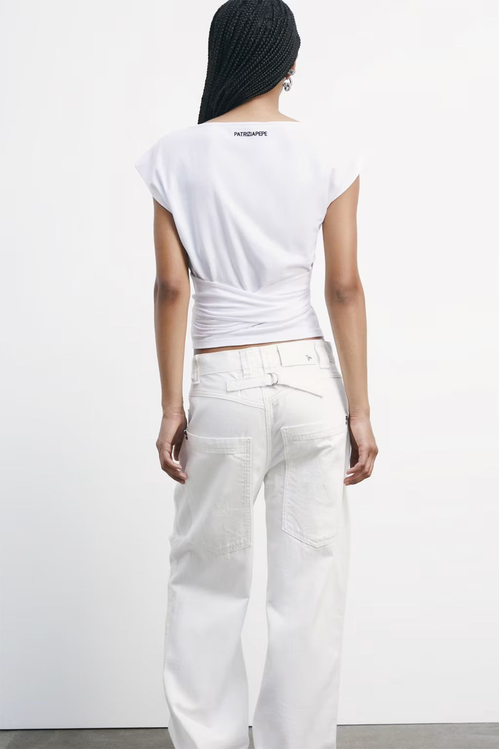 Patrizia Pepe 2M4465 W103 Bianco White Tie Sash T-Shirt Top