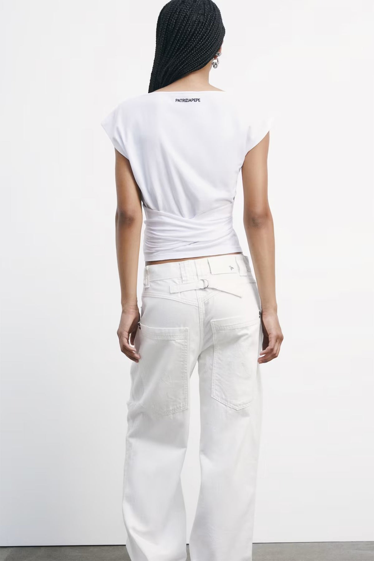 Patrizia Pepe 2M4465 W103 Bianco White Tie Sash T-Shirt Top