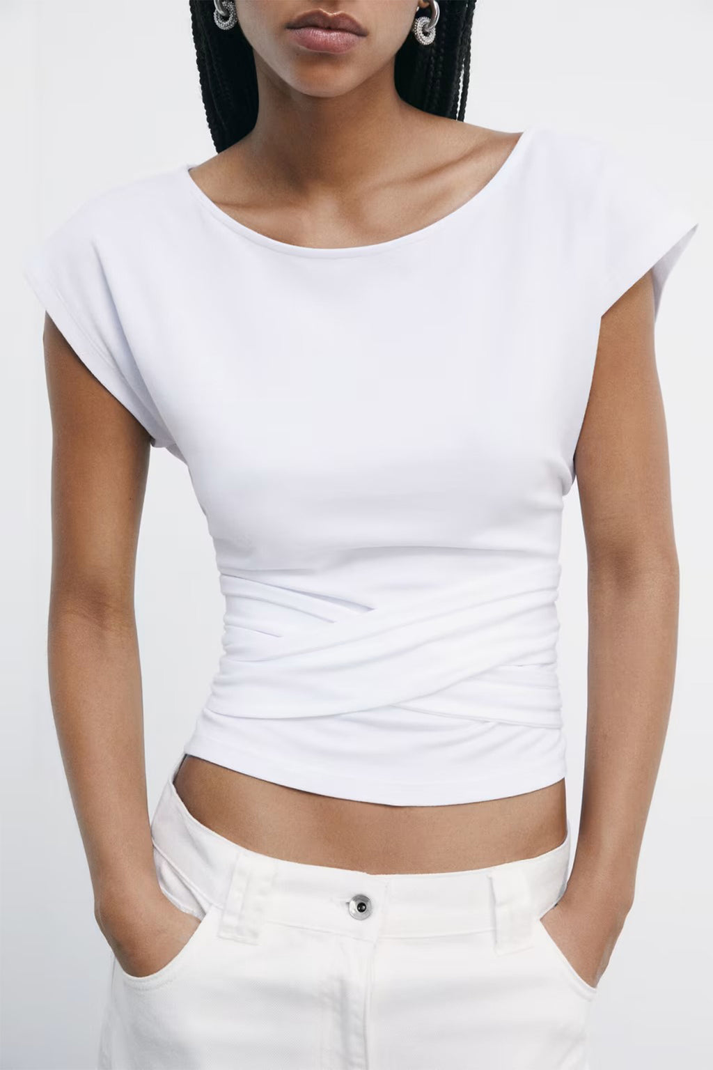Patrizia Pepe 2M4465 W103 Bianco White Tie Sash T-Shirt Top