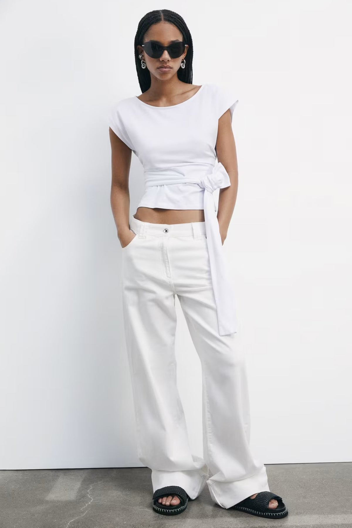 Patrizia Pepe 2M4465 W103 Bianco White Tie Sash T-Shirt Top