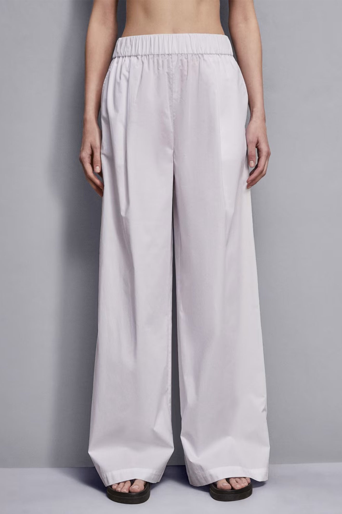 Patrizia Pepe 2P1673 W103 Bianco White Wide Leg Stretch Cotton Pull-On Trousers