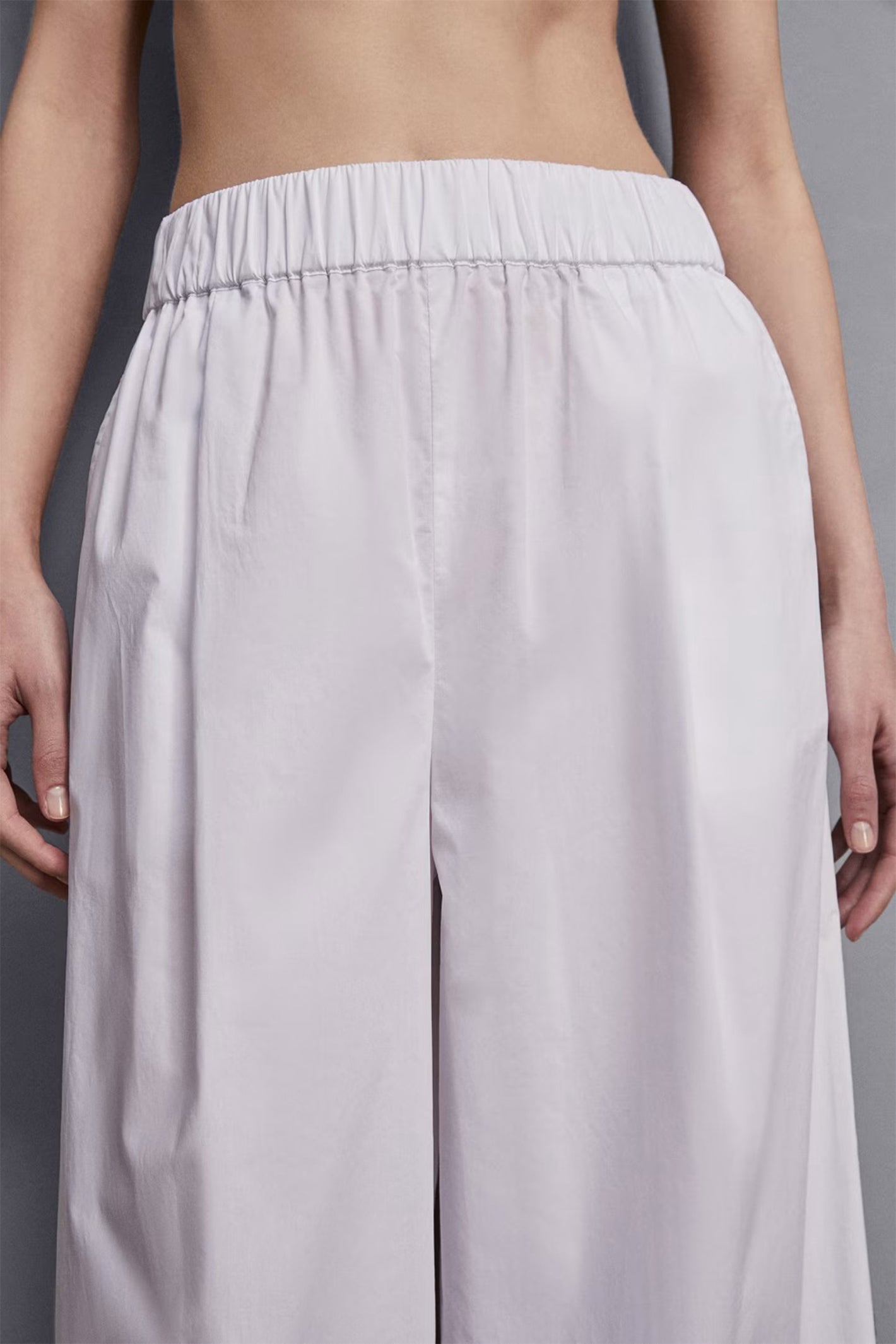 Patrizia Pepe 2P1673 W103 Bianco White Wide Leg Stretch Cotton Pull-On Trousers
