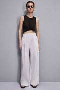 Patrizia Pepe 2P1673 W103 Bianco White Wide Leg Stretch Cotton Pull-On Trousers