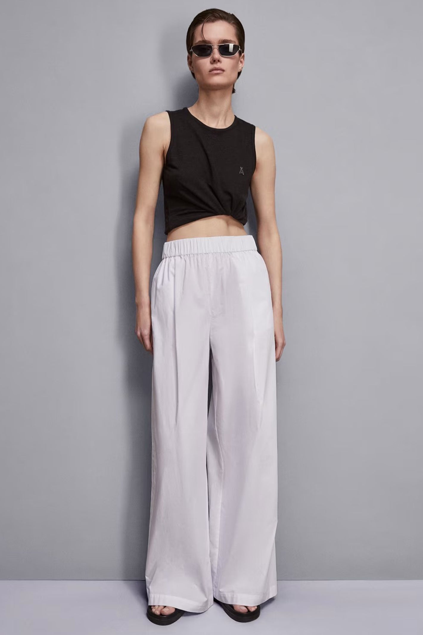 Patrizia Pepe 2P1673 W103 Bianco White Wide Leg Stretch Cotton Pull-On Trousers