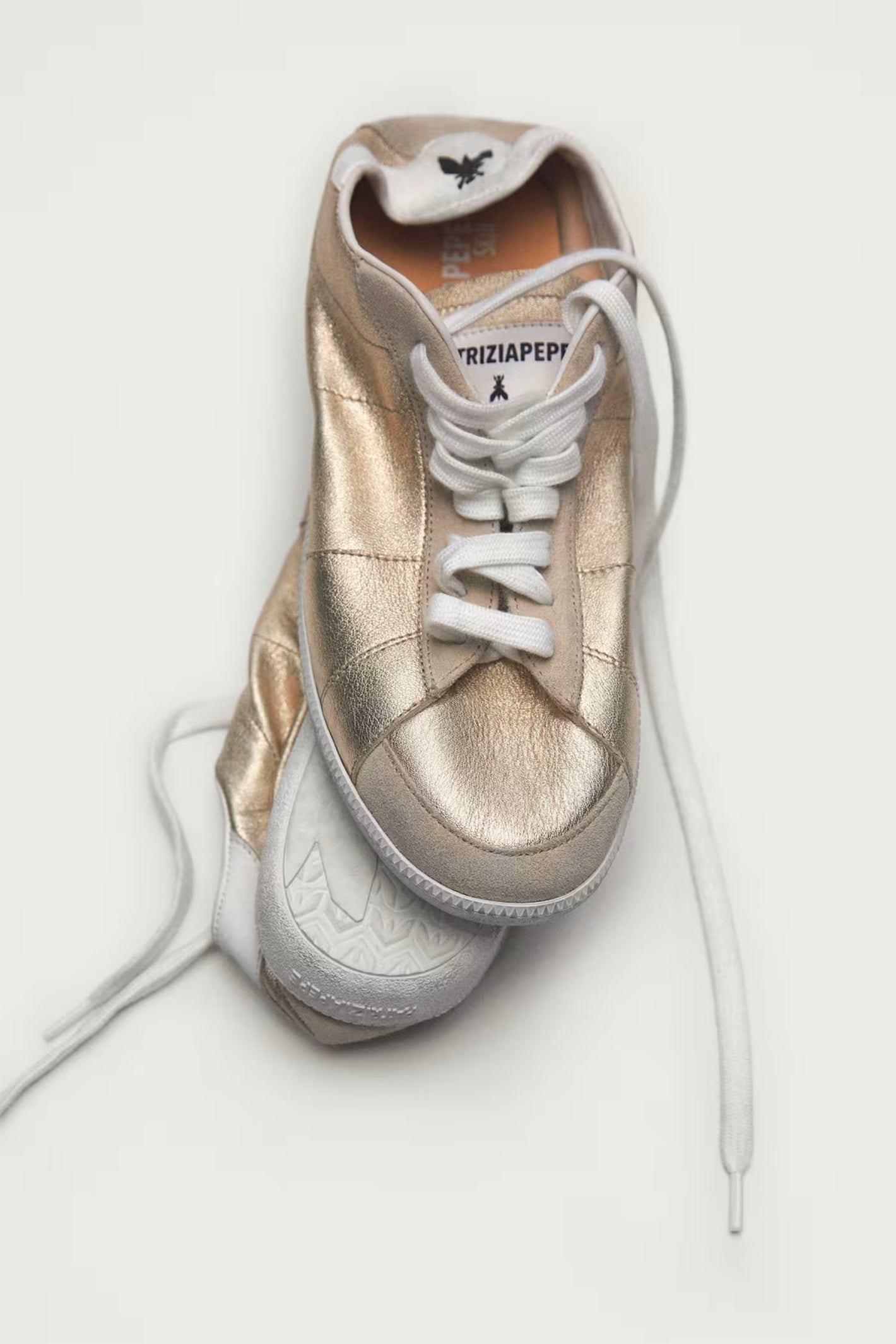 Patrizia Pepe 2Z0065 Y291 Skin '93 Gold Laminated Nappa Leather Trainers