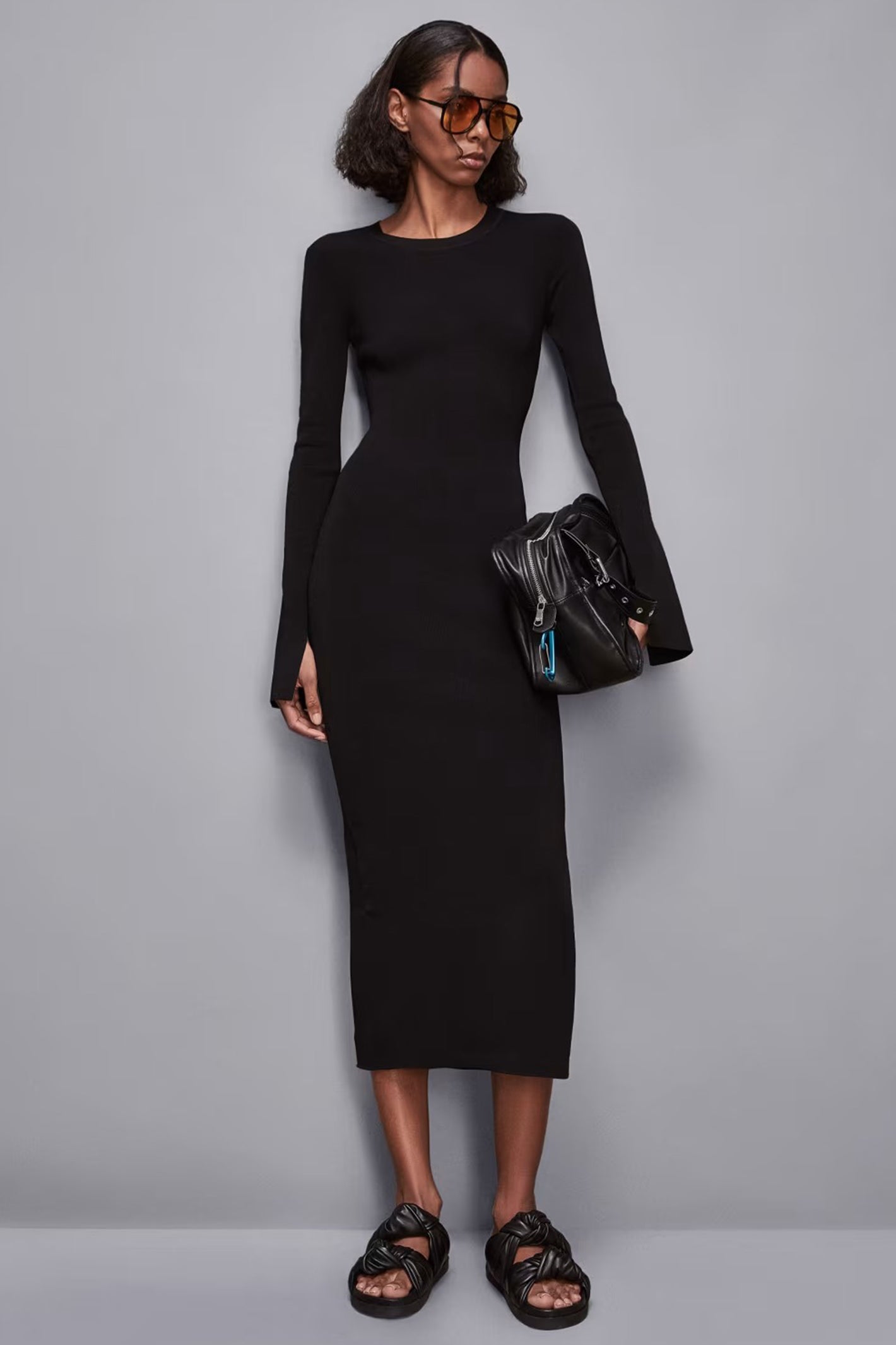 Patrizia Pepe 8A1433 K240 Nero Black Long Sleeve Slim Fit Midi Dress*