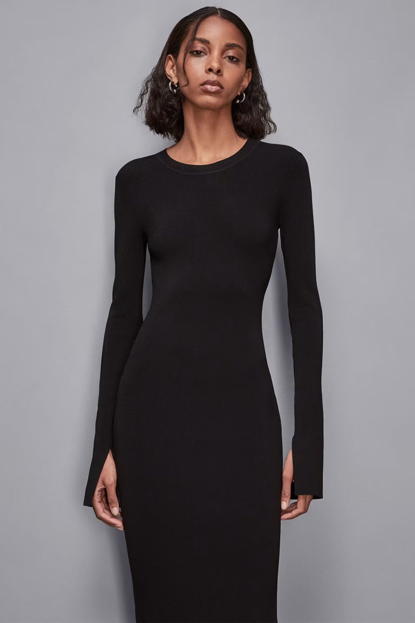 Patrizia Pepe 8A1433 K240 Nero Black Long Sleeve Slim Fit Midi Dress*