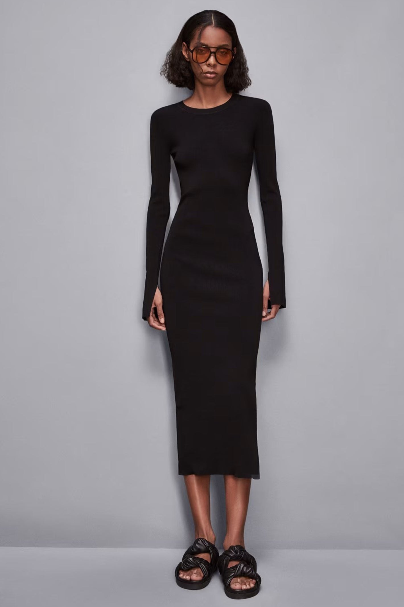 Patrizia Pepe 8A1433 K240 Nero Black Long Sleeve Slim Fit Midi Dress*