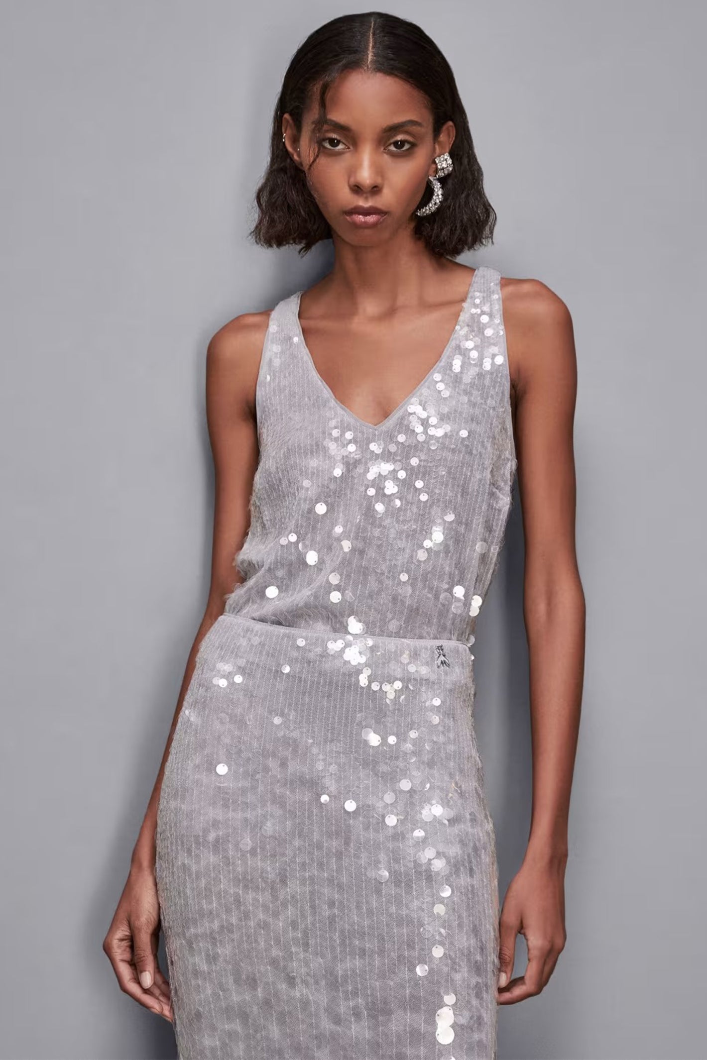 Patrizia Pepe 8C0755 J251 Grey Sequin V-Neck Vest Top