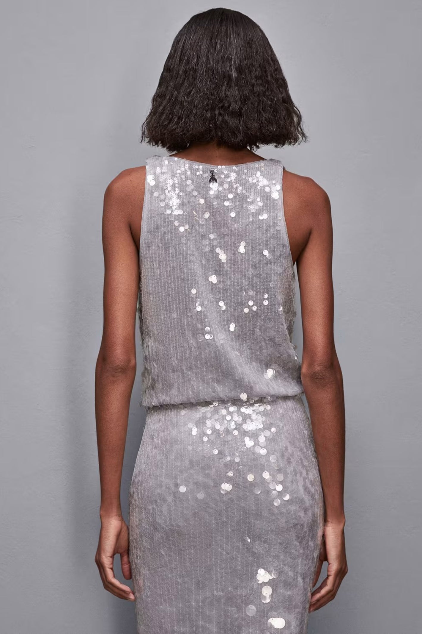 Patrizia Pepe 8C0755 J251 Grey Sequin V-Neck Vest Top