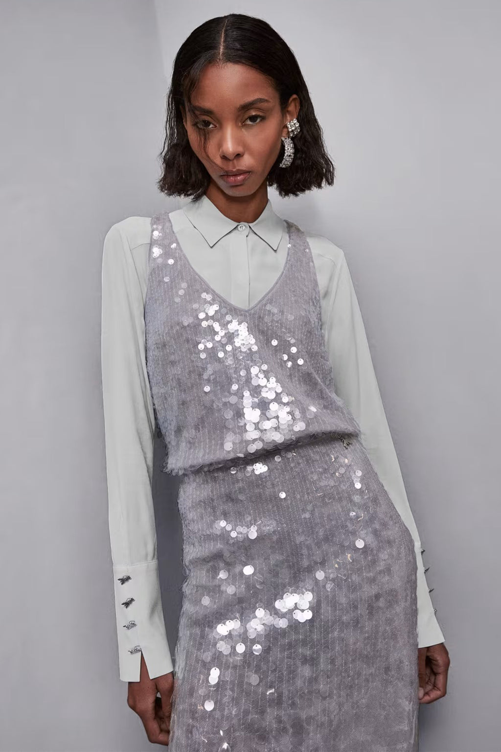 Patrizia Pepe 8C0755 J251 Grey Sequin V-Neck Vest Top
