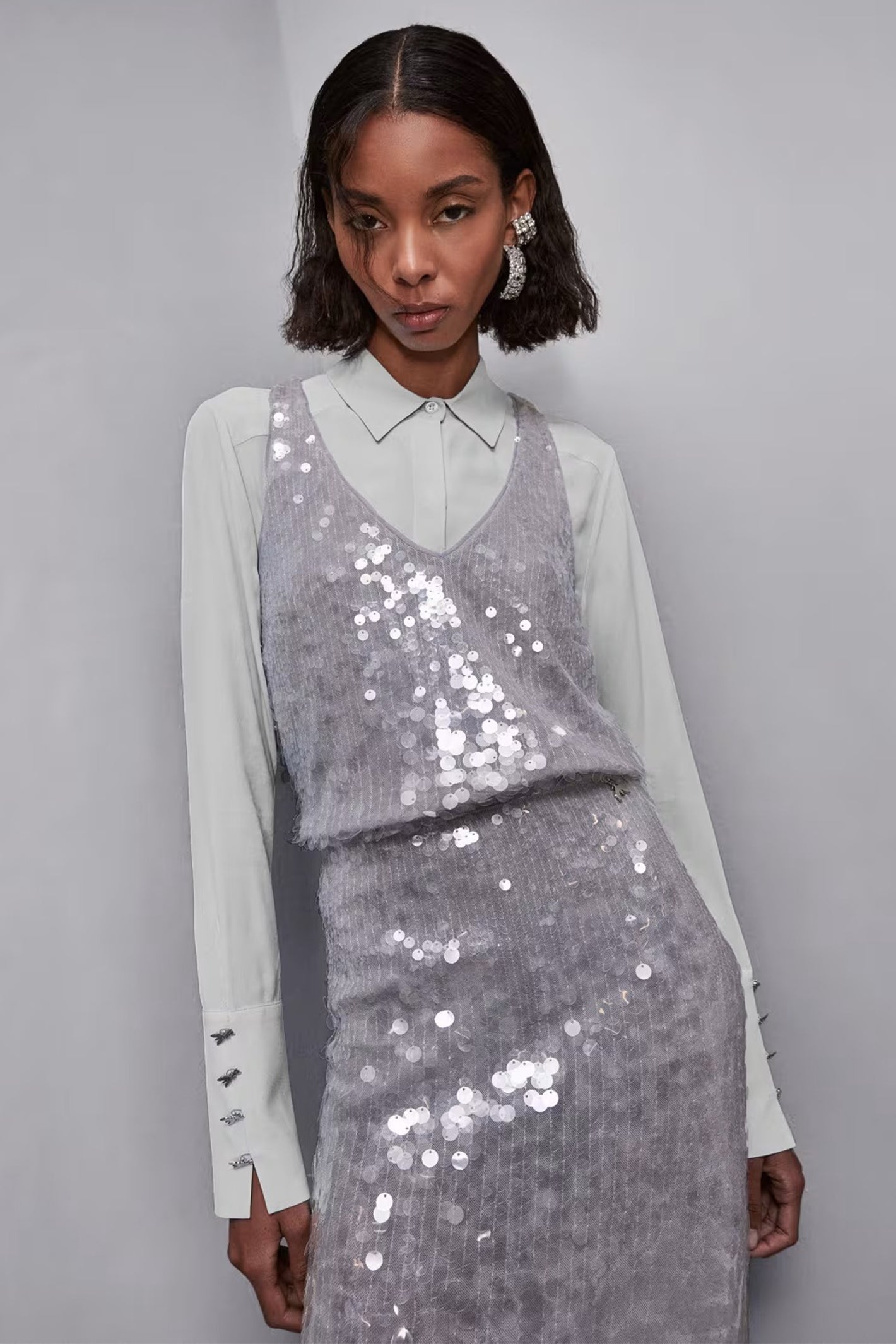 Patrizia Pepe 8C0755 J251 Grey Sequin V-Neck Vest Top