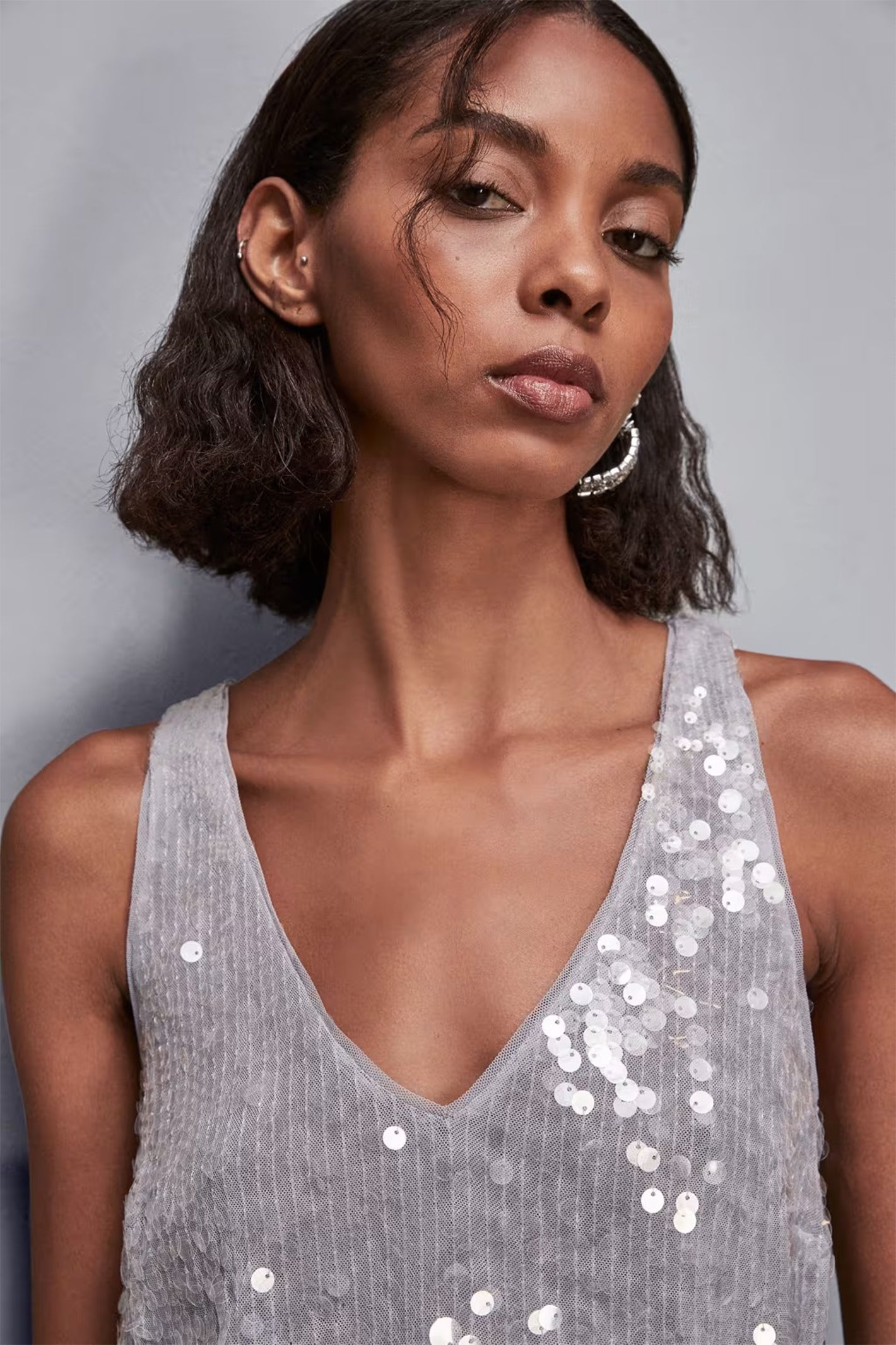 Patrizia Pepe 8C0755 J251 Grey Sequin V-Neck Vest Top