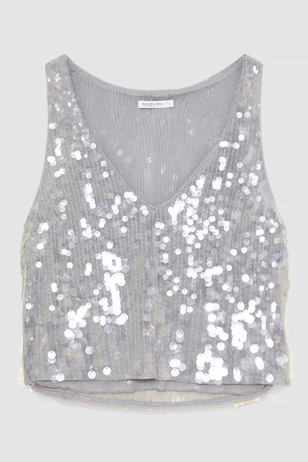 Patrizia Pepe 8C0755 J251 Grey Sequin V-Neck Vest Top