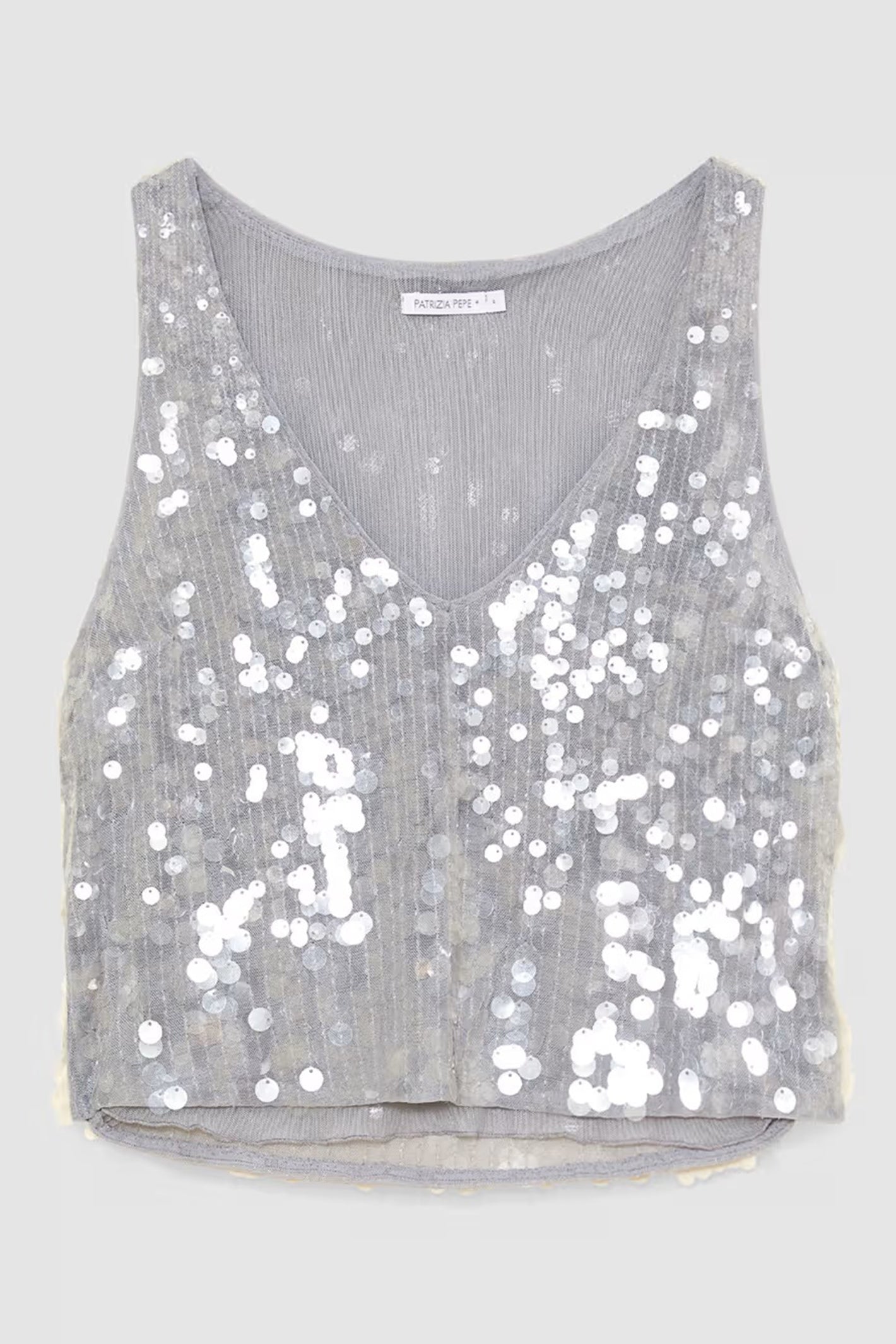 Patrizia Pepe 8C0755 J251 Grey Sequin V-Neck Vest Top
