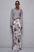 Patrizia Pepe 8G0434 A528 Grey Floral Print Maxi Skirt