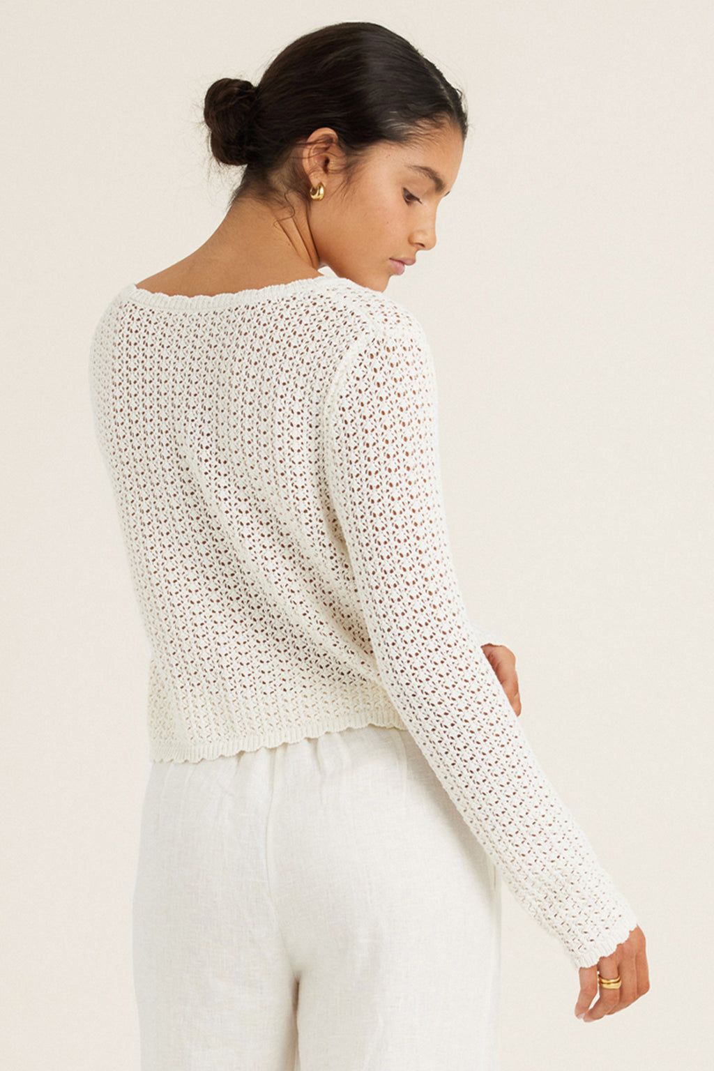Peony Pointelle Cardigan Seashell White 1125 R319