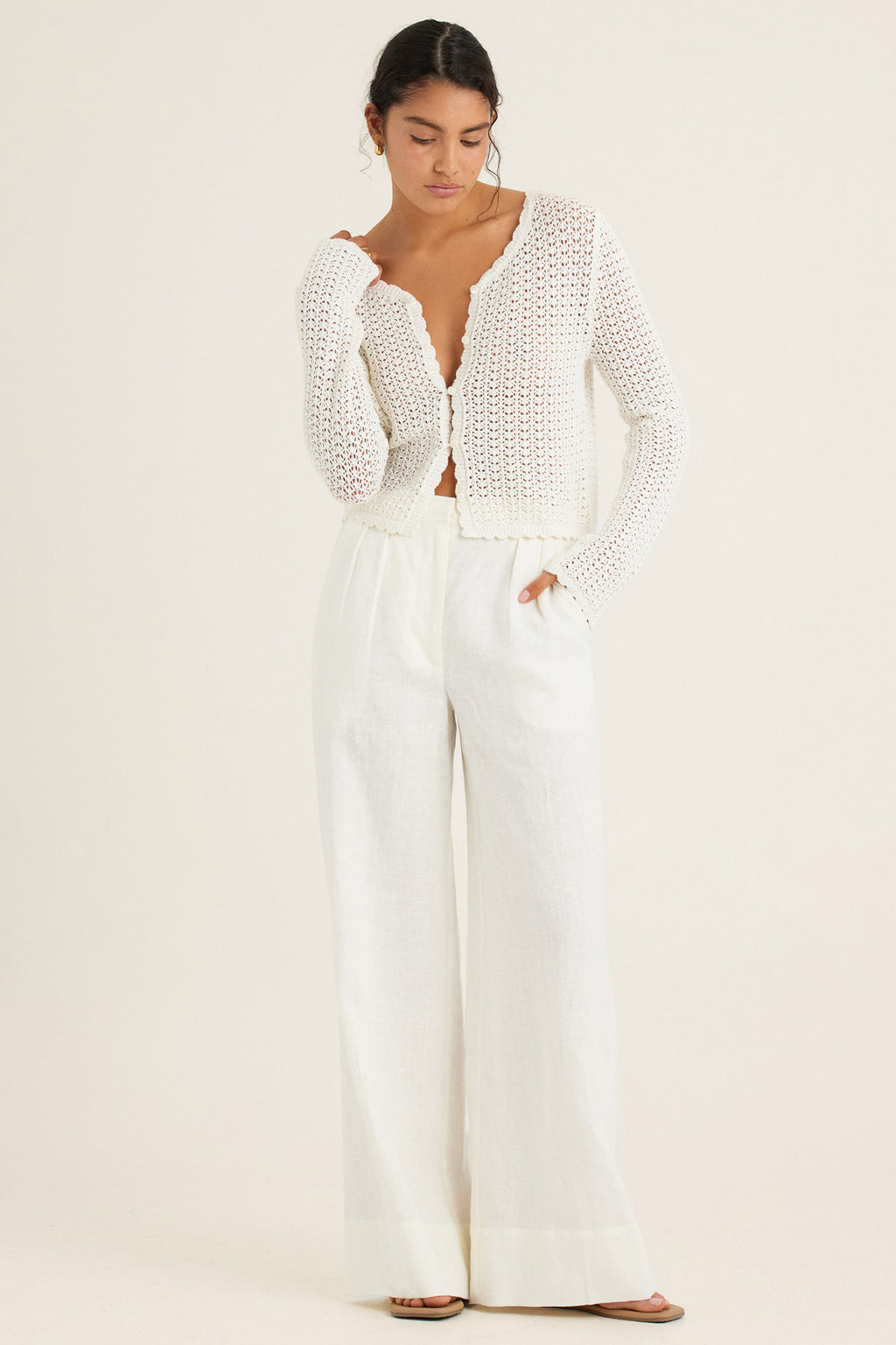 Peony Pointelle Cardigan Seashell White 1125 R319