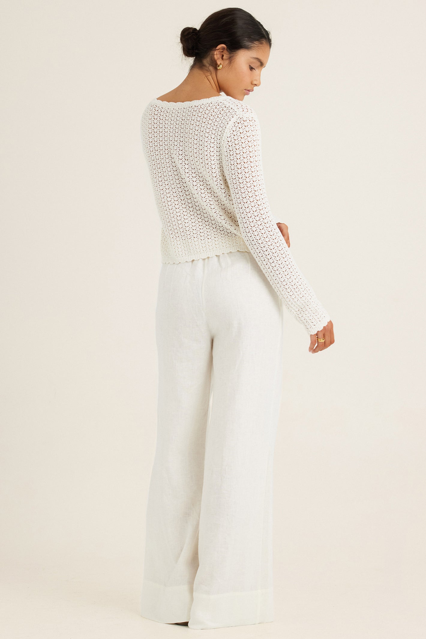 Peony Pointelle Cardigan Seashell White 1125 R319