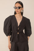 Vivere Carlotta VIV 337 Black Pleat Sleeve Top