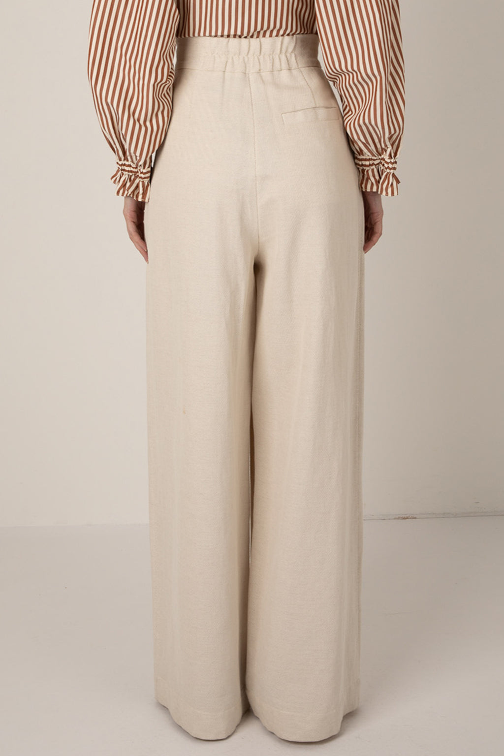 Vivere Nellie VIV 175 Ecru High Waisted Palazzo Linen Blend Trousers
