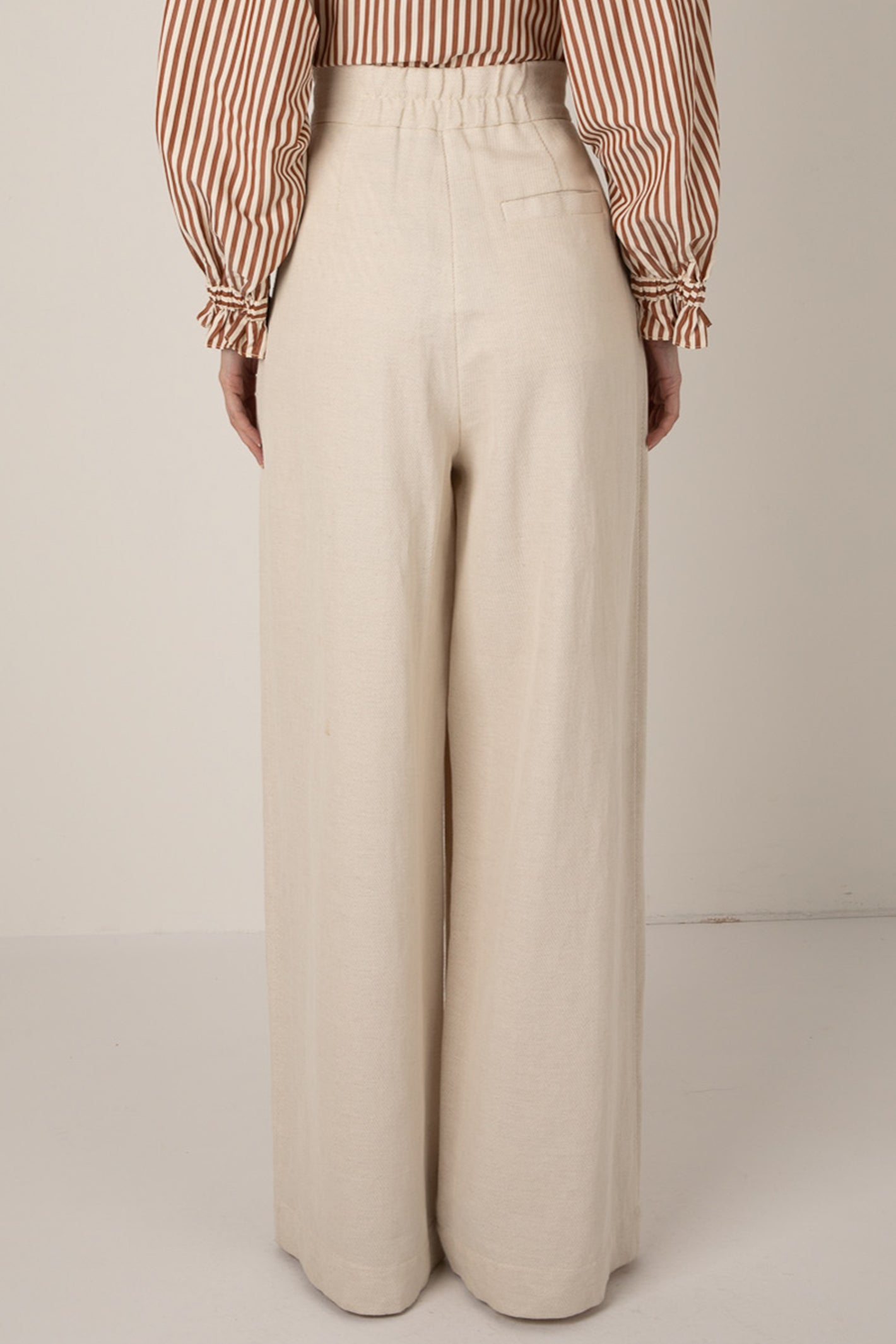 Vivere Nellie VIV 175 Ecru High Waisted Palazzo Linen Blend Trousers