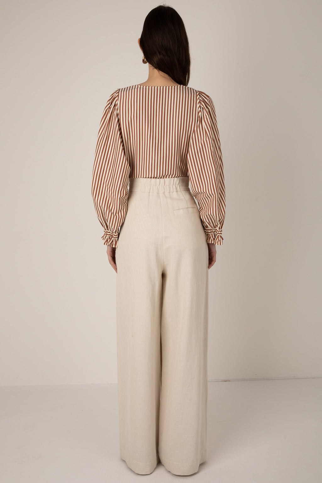Vivere Nellie VIV 175 Ecru High Waisted Palazzo Linen Blend Trousers