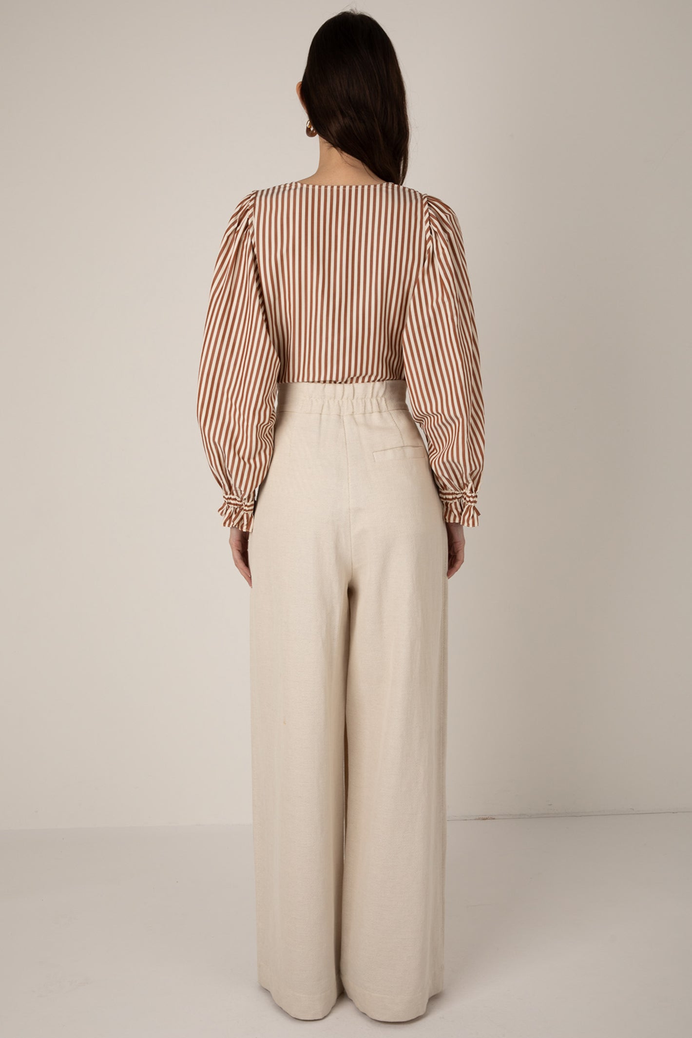 Vivere Nellie VIV 175 Ecru High Waisted Palazzo Linen Blend Trousers